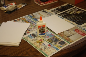 Step one: Cover paper with random glue designs.